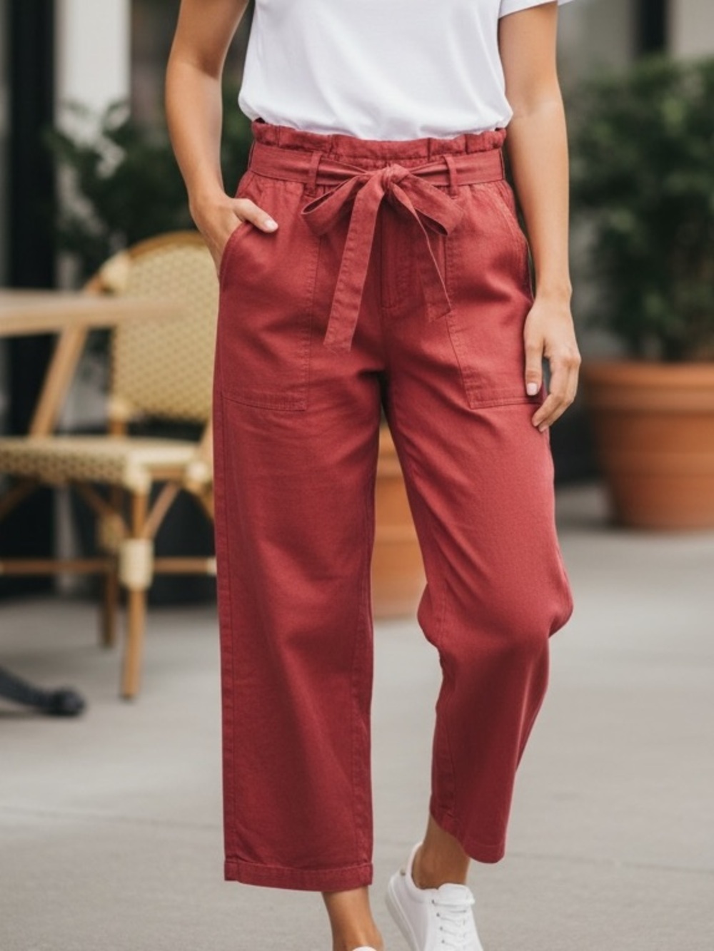 Back Beat Co Hemp Cotton Breathable Wide Leg Crop Pants Size Small Red